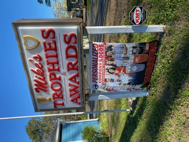 Mike's Trophies and Awards storefront in Kennesaw, the shared shop behind Custom Phenolic Labels