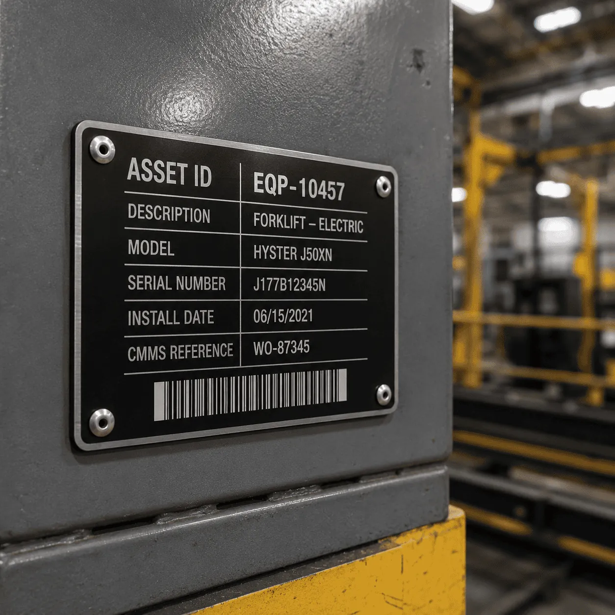 Custom phenolic label Capital Asset Tags from the CMMS