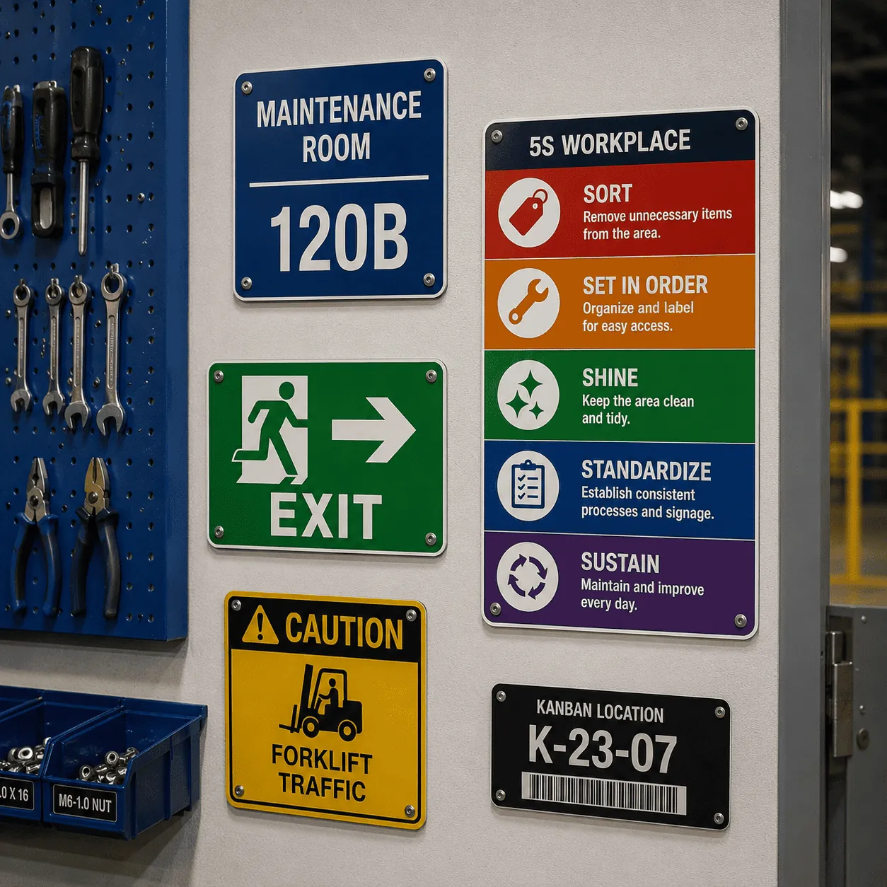Custom phenolic label Aisle, Zone, and Dock Door Identification