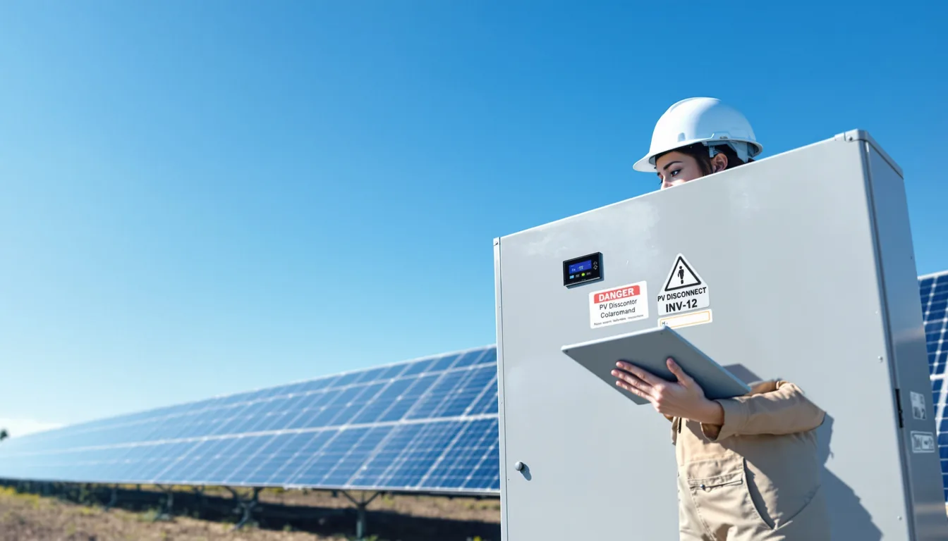 Worker in Renewable Energy environment with engraved phenolic labels visible on equipment Worker in Renewable Energy environment with engraved phenolic labels visible on equipment, hero image for the Renewable Energy industry page.